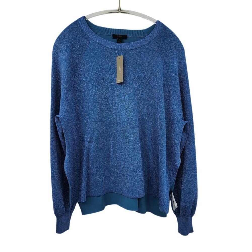 New NWT J. Crew Blue Metallic Crewneck Side Slit Sweater Size XL B7262 - Picture 2 of 9